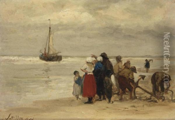 Preparing The Anchor For Arrival Oil Painting - Philippe Lodowyck Jacob Sadee