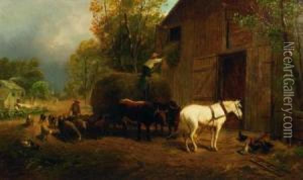 Afternoon Chores/a Western Scene Oil Painting - William Karl Hahn