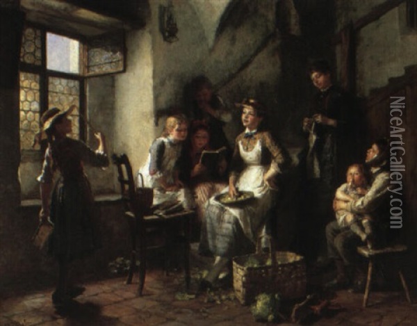 A Family Singing In The Kitchen Oil Painting - Friedrich Ortlieb