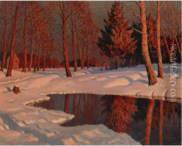 Winter Sun Oil Painting - Mikhail Markianovich Germanshev