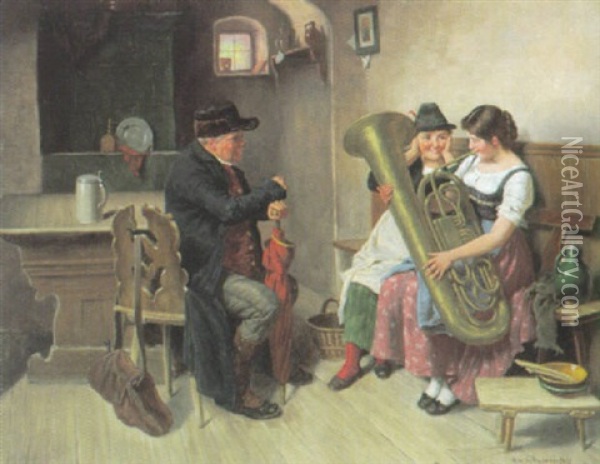 Die Grose Tuba Oil Painting - Adolf Franz Christian Schreitter von Schwarzenfeld