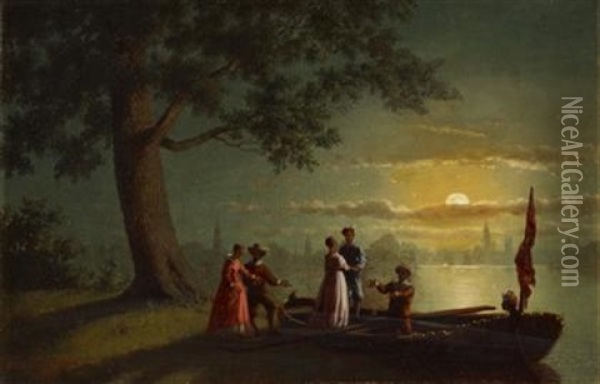 Boating In The Moonlight Oil Painting - Johann Mongels Culverhouse