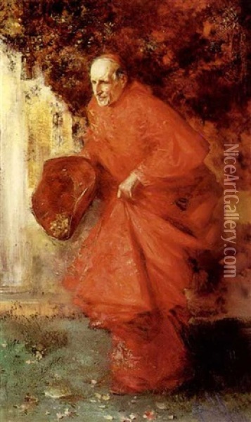 A Cardinal In Haste Oil Painting - Salvador Sanchez Barbudo