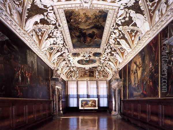 View of the Sala delle Quattro Porte Oil Painting - Tiziano Vecellio (Titian)