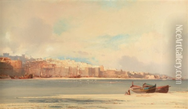 Maroc, Barques Devant Les Remparts De Rabat Oil Painting - Jean Baptiste Henri Durand-Brager