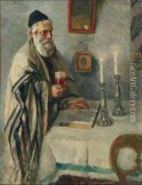 Rabbi On Sabbath Oil Painting - Otto John Herschel