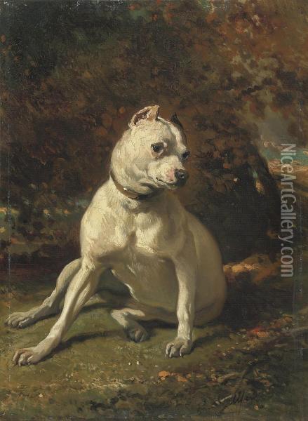 Dogue Assis Oil Painting - Alfred De Dreux