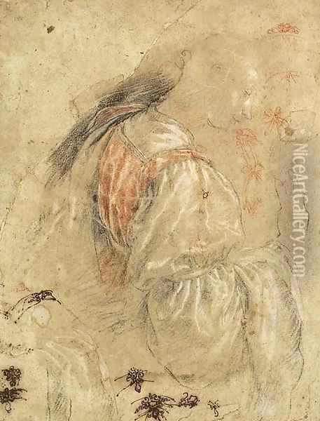 Drapery Studies Of The Sleeves Of A Woman'S Dress Oil Painting - Florentine School
