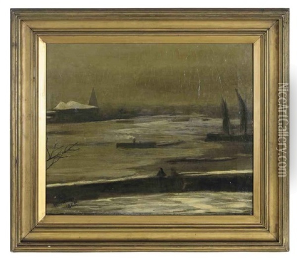 Snow Storm & Ice, Battersea Beach (+ Untitled; 2 Works) Oil Painting - Walter Greaves