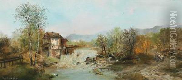 Eine Muhle Am Fluss Oil Painting - Lothar Burger