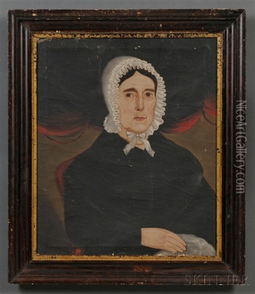 Portrait Of A Woman Wearing A White Ruffled Bonnet Oil Painting - William W. Kennedy