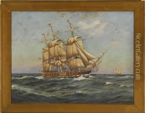 Full-rigged Ships At Sea Oil Painting - C. Myron Clark