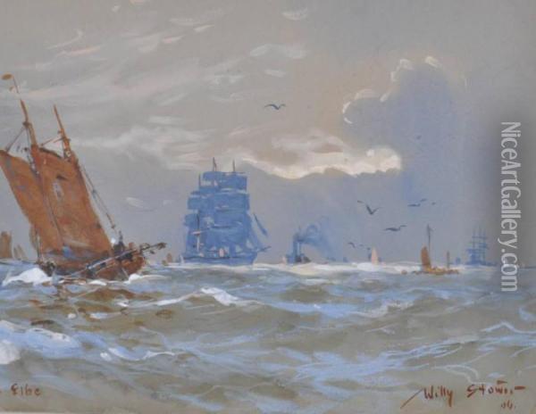Der Elbe Oil Painting - Willy Stower