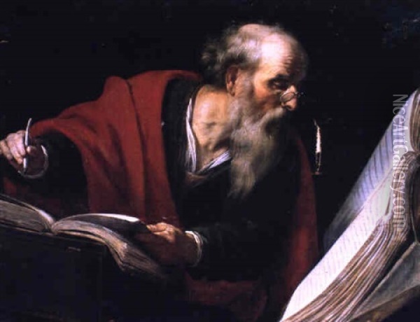 Saint Jerome ,crivant La Vulgate Oil Painting -  Caravaggio