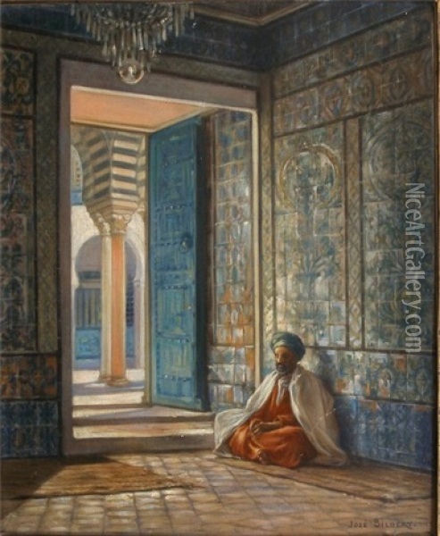 Priere Dans La Mosquee De Kairouan Oil Painting - Jose Silbert