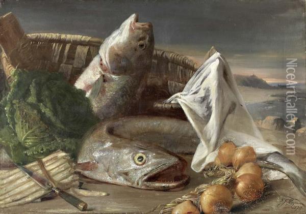 Natureza Morta Com Pescada, Robalo, Cebolas E Couves Oil Painting - Francisco De Goya y Lucientes