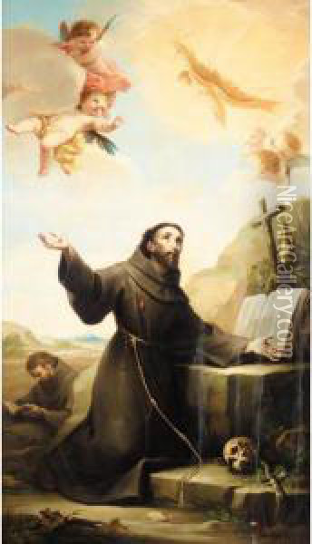 Saint Francis Of Assisi Receiving The Stigmata Oil Painting - Mariano Salvador Maella