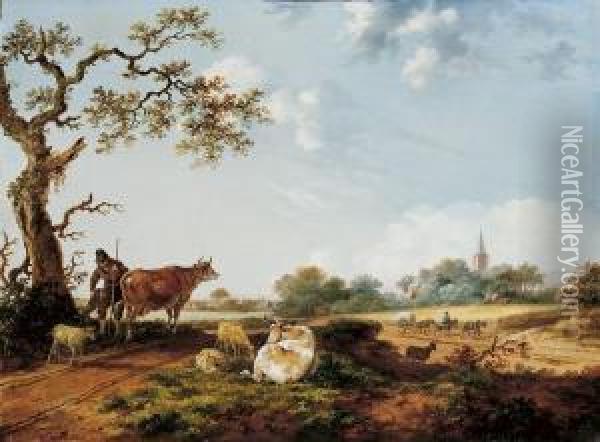 Landschaft Mit Bauern Undvieh Oil Painting - Fredericus Theodorus Renard