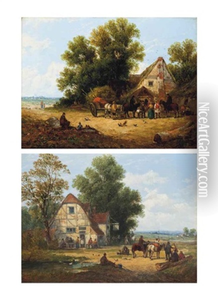 The Haycart And The Tavern (a Pair) Oil Painting - John Holland