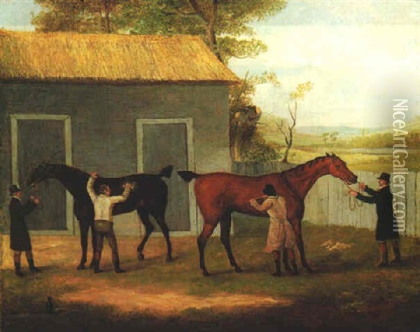 Grooming The Horses Oil Painting - John Nost Sartorius