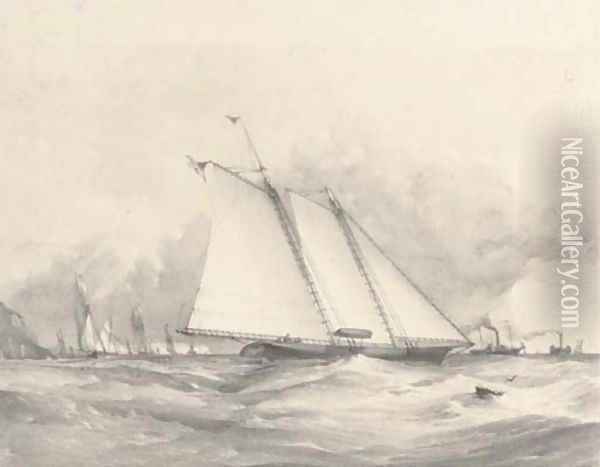 Schooner yacht America off Dunnose Oil Painting - Joseph Miles Gilbert
