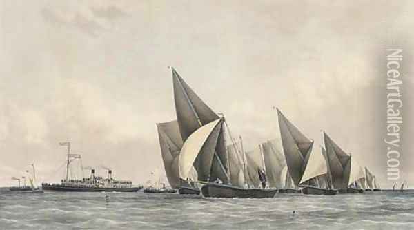 The arrival at Erith of the winning spritsail barges in the Fifth Annual Sailing Barge Match Oil Painting - Joshua Taylor
