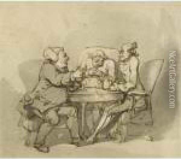 A Heated Debate; The Appropriate Foot Wear; Inspecting The Wares Oil Painting - Thomas Rowlandson
