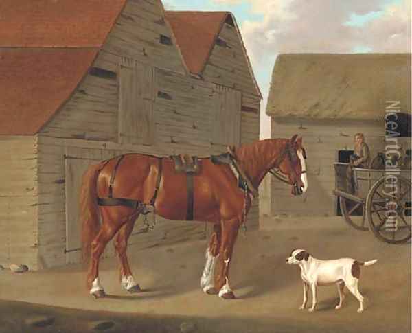 A heavy horse in a farmyard Oil Painting - John Hardman Powell