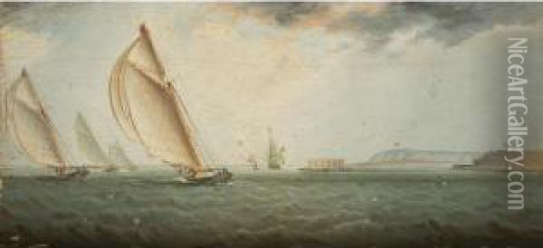Yachts In New York Harbor Oil Painting - James E. Buttersworth