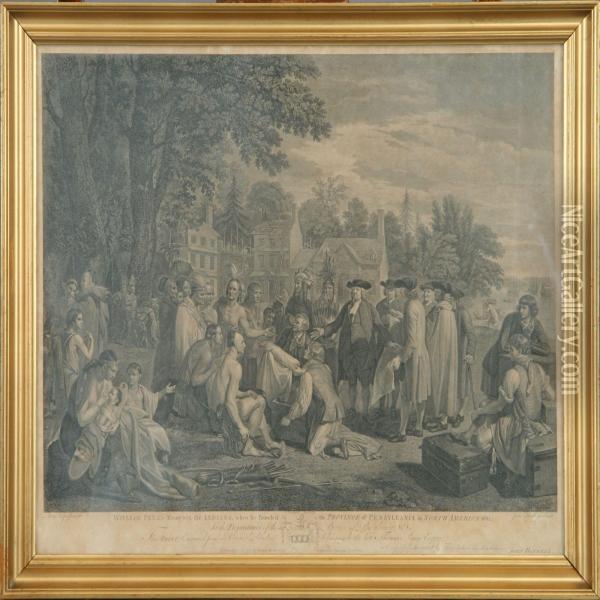 William Penns, Threaty With The Indians, When He Founded The Province Of Pensylvania In North America 1681 Oil Painting - John Hall