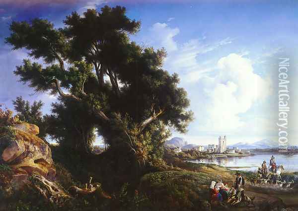 Landscape Near Naples With The Isle Of Capri In The Distance Oil Painting - Consalvo Carelli