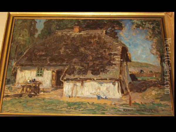 A Farmhouse Oil Painting - Eugen Reich-Munsterberg
