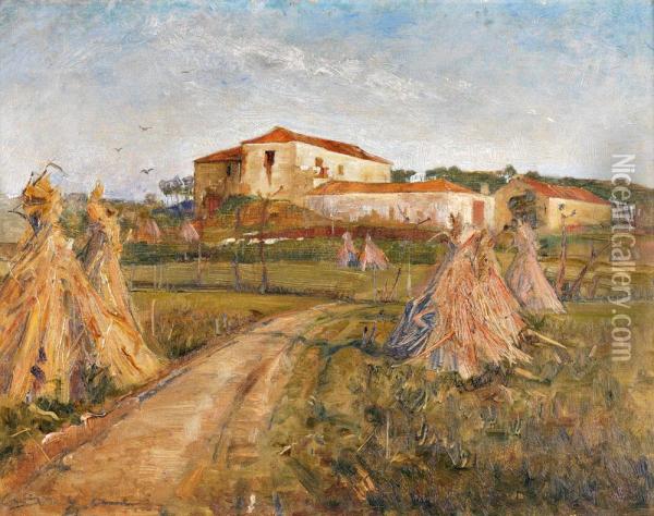 Vista De Casa De Quinta Com Caminho Oil Painting - Aurelia Maria De Souza