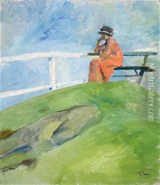 Kvinne Ved Utsiktspunkt Oil Painting - Christian Krohg