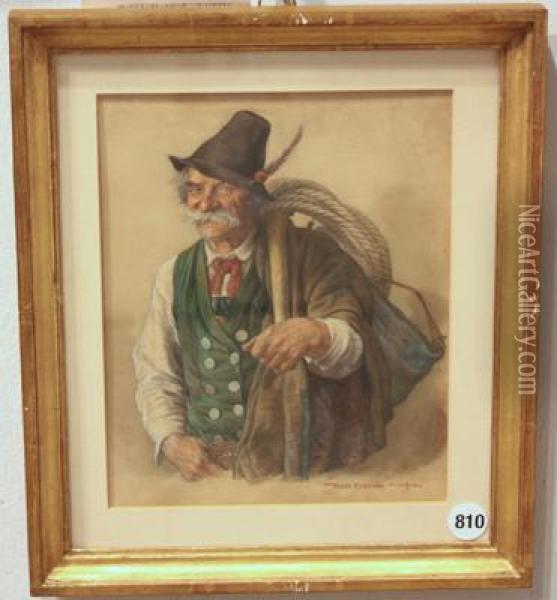 An Old Peasant With A Crank And A Rope Oil Painting - Peter I Kramer