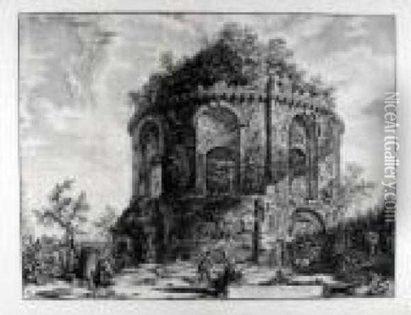 Veduta Del Tempio, Detto Della Tosse Su La Via Tiburtina, Un Miglio Vicino A Tivoli Oil Painting - Giovanni Battista Piranesi