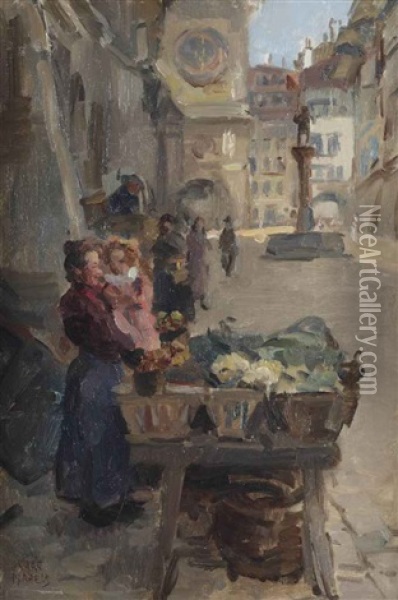 Selling Vegetables At Kramgasse, Bern Oil Painting - Isaac Israels