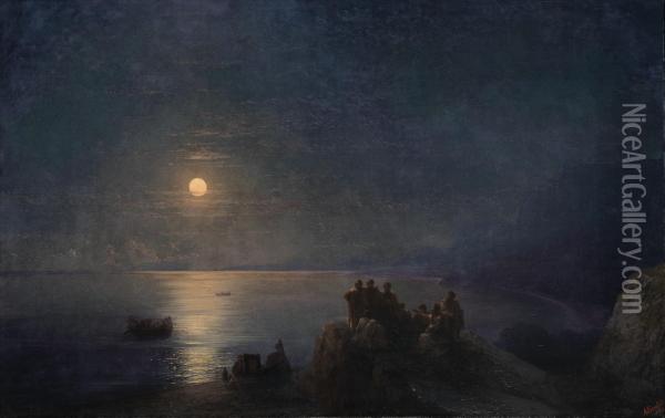 Classical Poets On A Moonlit Shore In Ancient Greece Oil Painting - Ivan Konstantinovich Aivazovsky