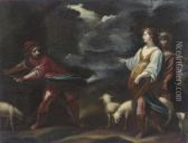 Jacob And Rebecca At The Well Oil Painting - Simone Pignone