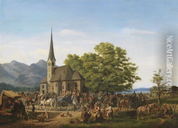 St. Leonhardsfest In Fischhausen Am Schliersee Oil Painting - Karl Altmann