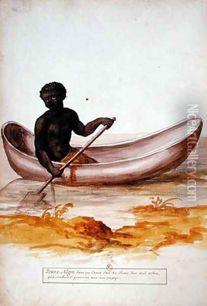 Young negro in a canoe in the Caribbean, from a manuscript on plants and civilization in the Antilles, c.1686 Oil Painting - Charles Plumier