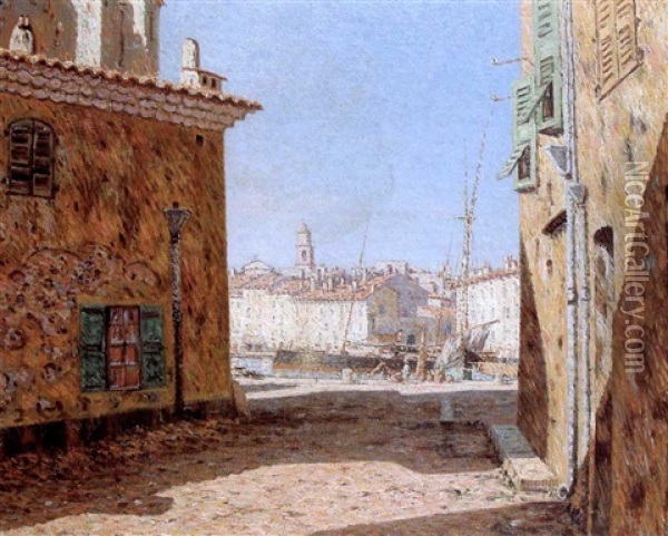 Rue Vers Le Port De Saint Tropez Oil Painting - Auguste Pegurier