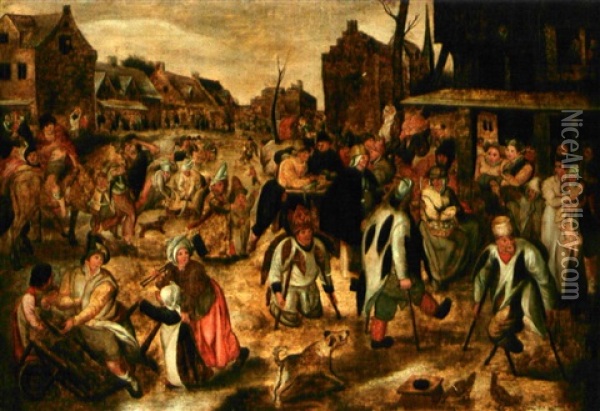 Scene De Marche Dans Un Village Flamand Oil Painting - Pieter Brueghel the Younger