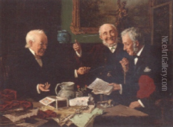 Three Gentlemen Oil Painting - Louis Charles Moeller