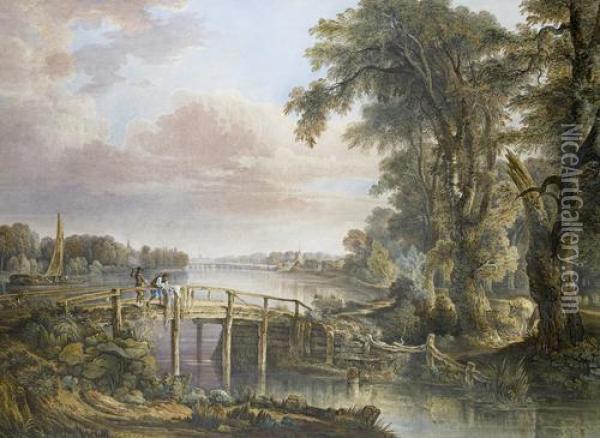 Beverley Brook With Putney Bridge In The Distance Oil Painting - William Havell