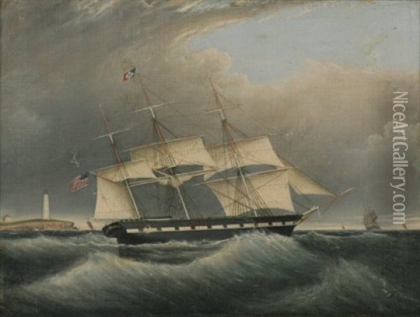 Ship Isabella Of Boston Off Boston Light Oil Painting - Clement Drew