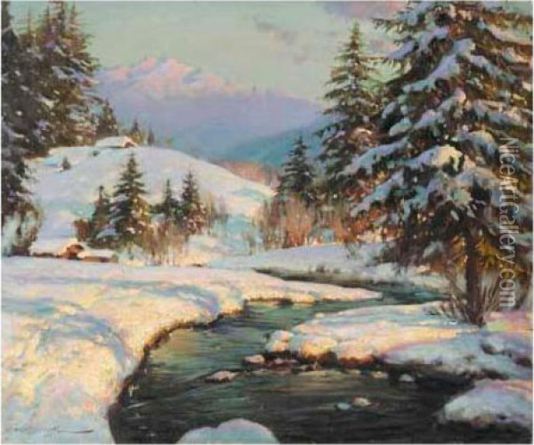 Winter Sun In The Mountains Oil Painting - Constantin Alexandr. Westchiloff