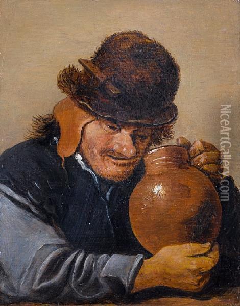 A Peasant Drinking Oil Painting - David The Younger Teniers