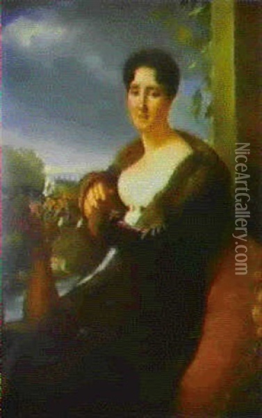 Portrait De La Marquise De Reinepont Dans Le Chateau De St. Privat Oil Painting - Henriette Lorimier
