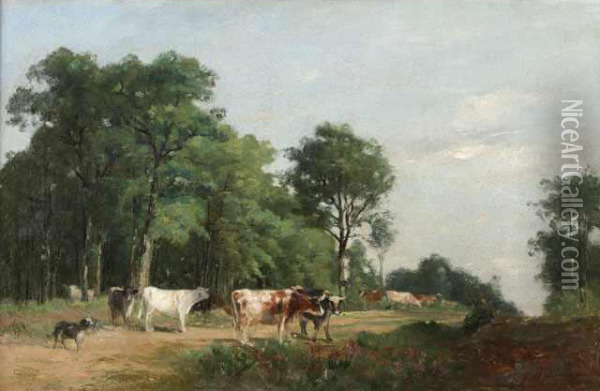 Vaches Aupaturage Oil Painting - Jacques Alfred Brielman
